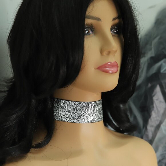 Silver Tone Choker Adjustable Length Fancy Texture Wide chokers (#78) - Picture 9 of 10
